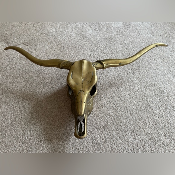 VTG. MCM Solid Brass Bull Wall Mount Art Horns Western 29” - Picture 1 of 8